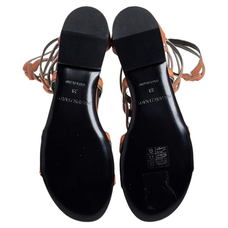 Pre Owned Pierre Hardy Brown Leather Kaliste Gladiator Flat Sandals Size 38