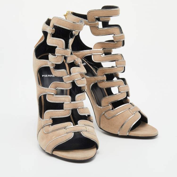 Pre Owned Pierre Hardy Beige Suede Strappy Sandals Size 38.5