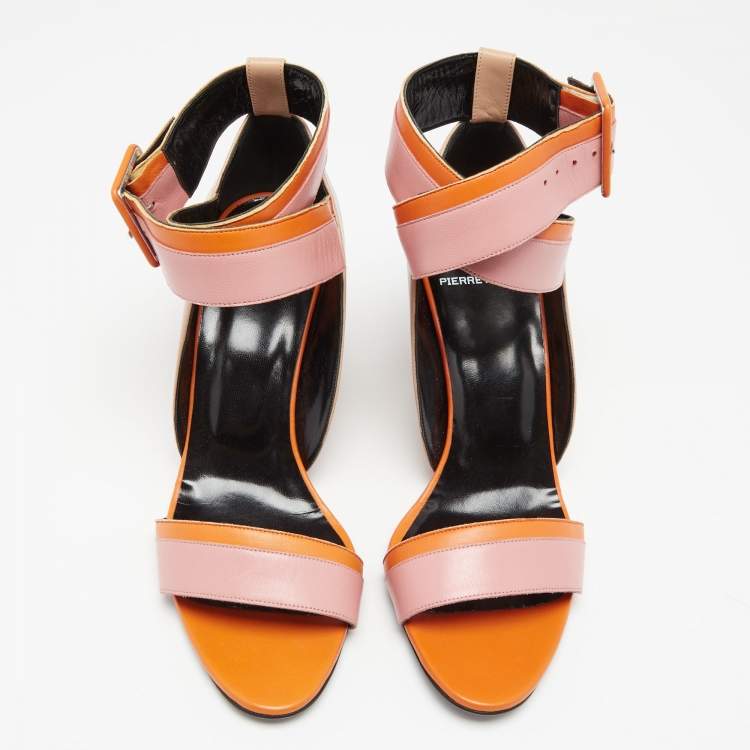 Pre Owned Pierre Hardy Tri-Color Leather Ankle-Strap Wedge Sandals Size 39