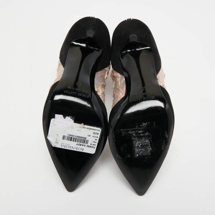 Pre Owned Pierre Hardy Black/Metallic Peach Fabric and Suede Dolly Pointed Toe Ankle Booties Size 38