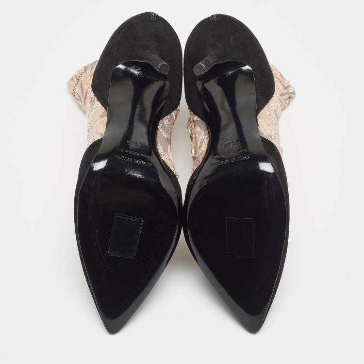 Pre Owned Pierre Hardy Black/Metallic Peach Fabric and Suede Dolly Pointed Toe Ankle Booties Size 38.5