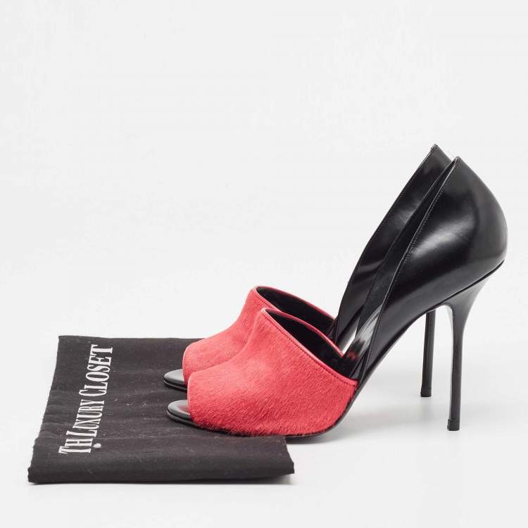 Pre Owned Pierre Hardy Black/Pink Calf Hair Leather and Calf Hair Open Toe Pumps Size 38 