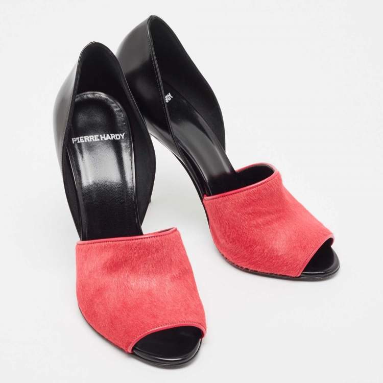 Pre Owned Pierre Hardy Black/Pink Calf Hair Leather and Calf Hair Open Toe Pumps Size 38 