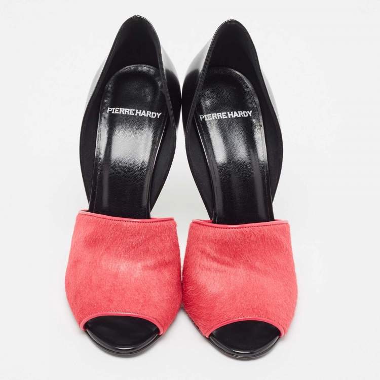 Pre Owned Pierre Hardy Black/Pink Calf Hair Leather and Calf Hair Open Toe Pumps Size 38 