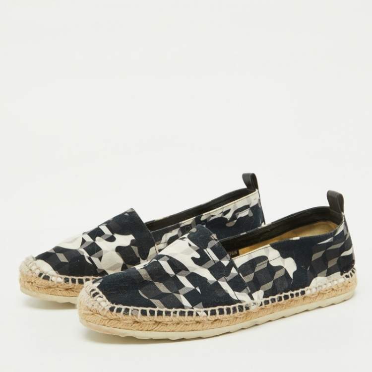 Pre Owned Pierre Hardy Black/White Canvas Ankle Wrap Espadrille Flats Size 37