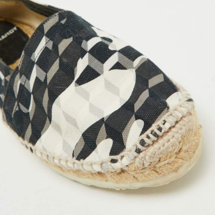 Pre Owned Pierre Hardy Black/White Canvas Ankle Wrap Espadrille Flats Size 37