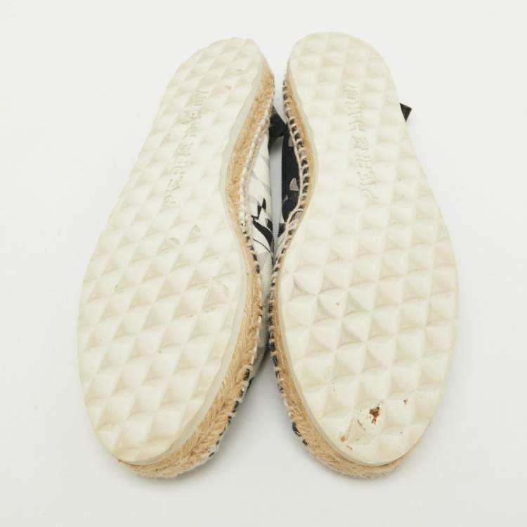 Pre Owned Pierre Hardy Black/White Canvas Ankle Wrap Espadrille Flats Size 37