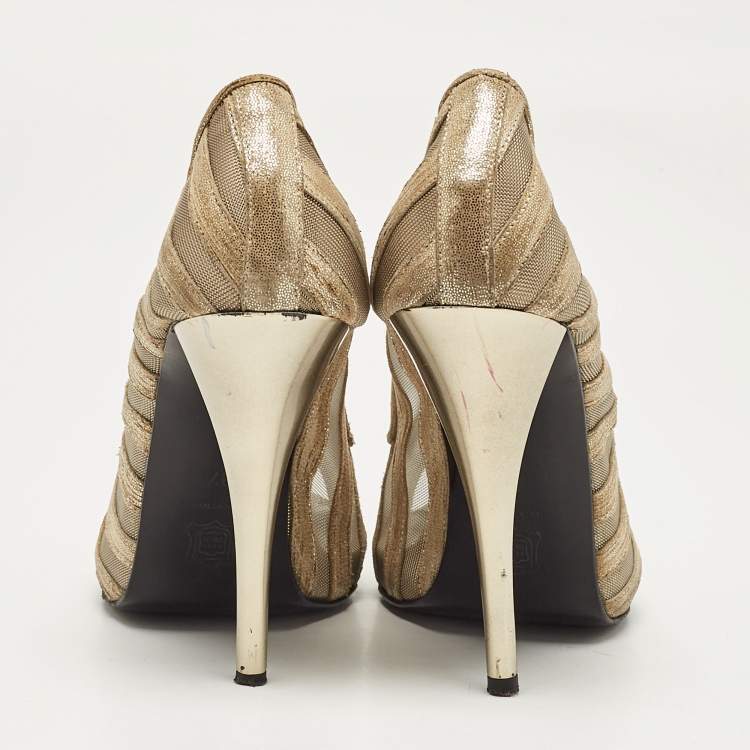 Pre Owned PIERRE HARDY Gold Mesh and Suede Peep Toe Pumps Size 37