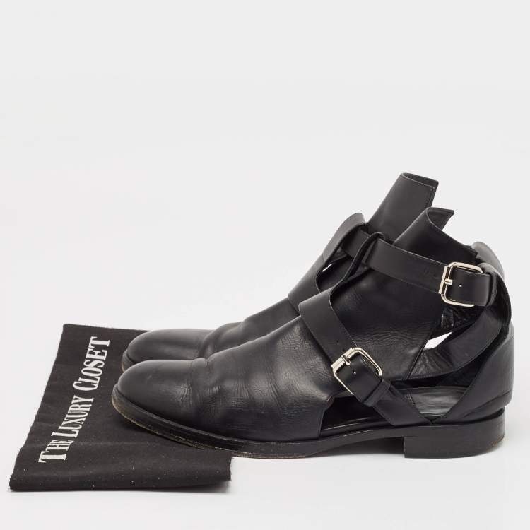 Pre Owned PIERRE HARDY Black Leather Double Strap Cutout Ankle Boots Size 40