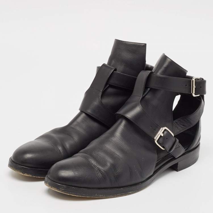 Pre Owned PIERRE HARDY Black Leather Double Strap Cutout Ankle Boots Size 40