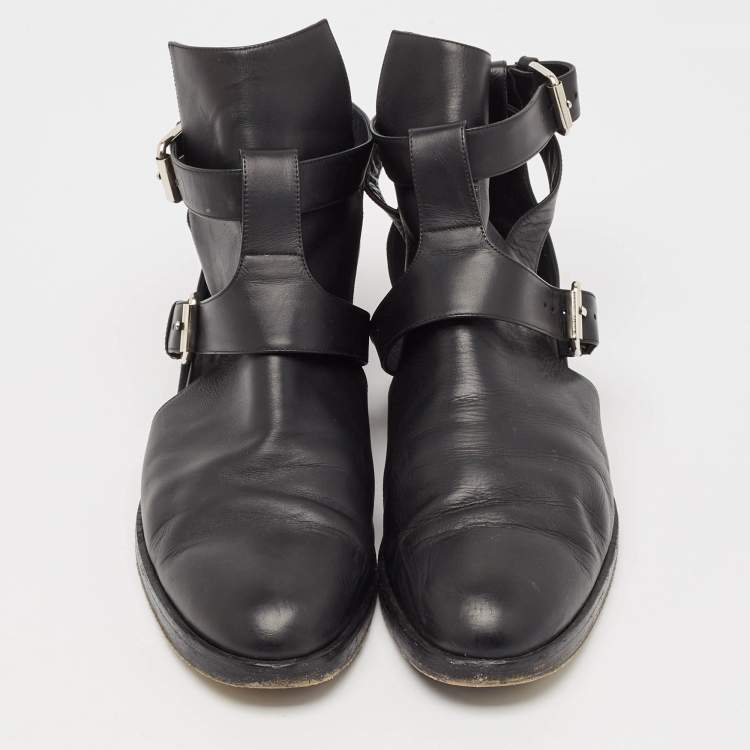 Pre Owned PIERRE HARDY Black Leather Double Strap Cutout Ankle Boots Size 40