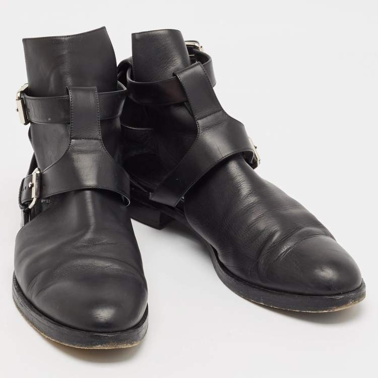 Pre Owned PIERRE HARDY Black Leather Double Strap Cutout Ankle Boots Size 40