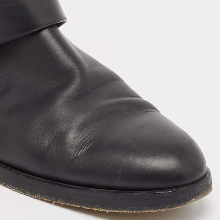 Pre Owned PIERRE HARDY Black Leather Double Strap Cutout Ankle Boots Size 40