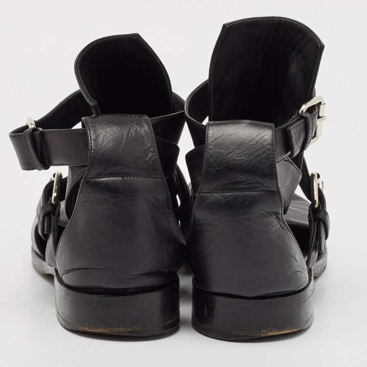 Pre Owned PIERRE HARDY Black Leather Double Strap Cutout Ankle Boots Size 40
