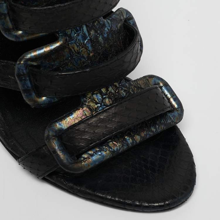 Pre Owned Pierre Hardy Black Snakeskin Strappy Gladiator Sandals Size 35.5