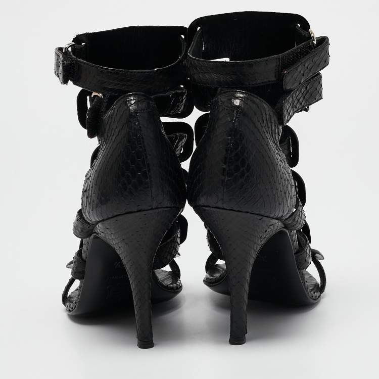 Pre Owned Pierre Hardy Black Snakeskin Strappy Gladiator Sandals Size 35.5