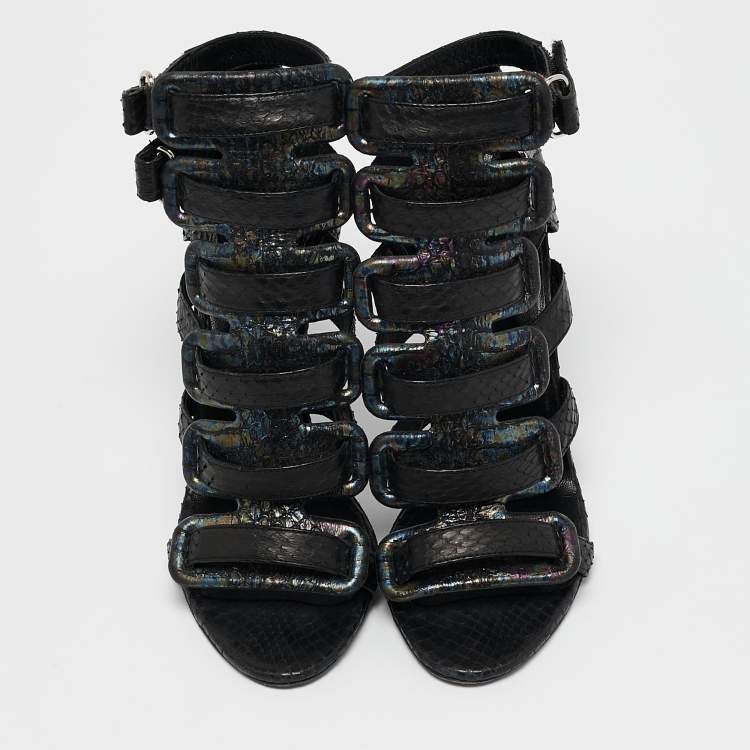 Pre Owned Pierre Hardy Black Snakeskin Strappy Gladiator Sandals Size 35.5
