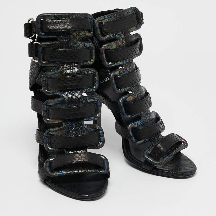 Pre Owned Pierre Hardy Black Snakeskin Strappy Gladiator Sandals Size 35.5