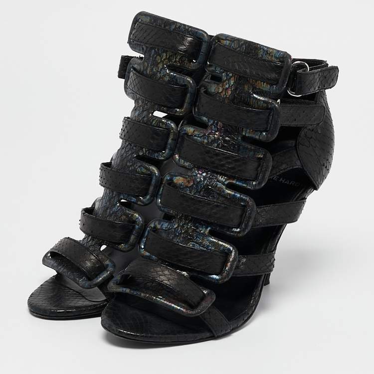 Pre Owned Pierre Hardy Black Snakeskin Strappy Gladiator Sandals Size 35.5