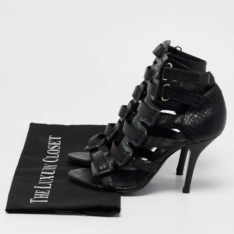 Pre Owned Pierre Hardy Black Snakeskin Strappy Gladiator Sandals Size 35.5