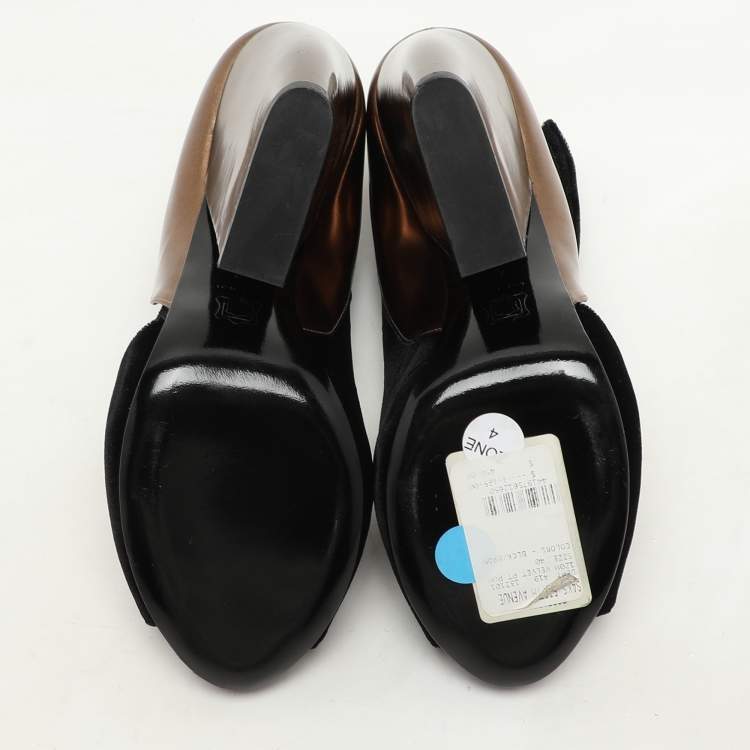 Pre Owned PIERRE HARDY Black/Bronze Leather and Velvet Block Heel Ankle Strap Pumps Size 40
