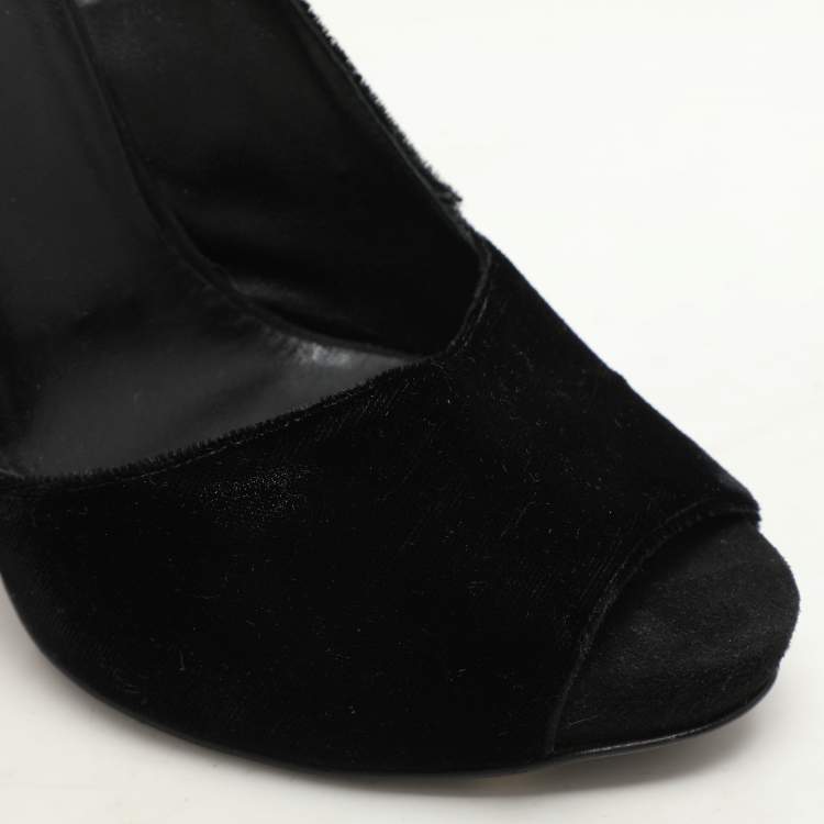 Pre Owned PIERRE HARDY Black/Bronze Leather and Velvet Block Heel Ankle Strap Pumps Size 40
