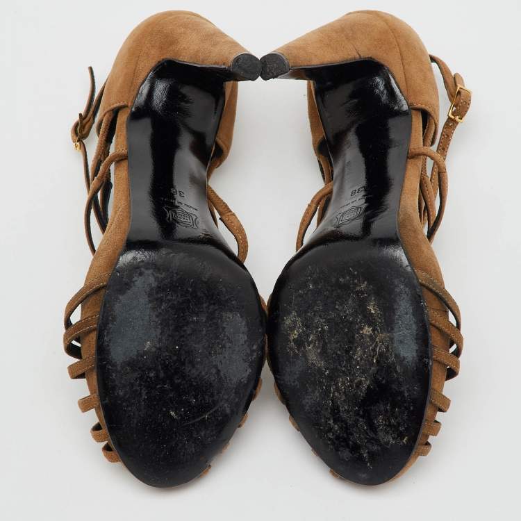 Pre Owned Pierre Hardy Brown Suede Strappy Platform Sandals Size 38