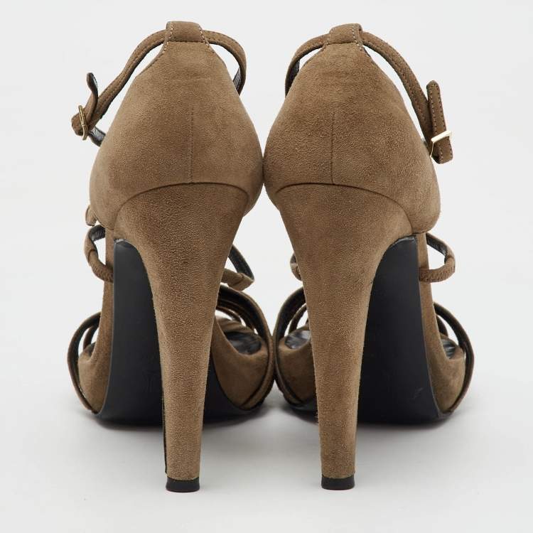 Pre Owned Pierre Hardy Brown Suede Strappy Platform Sandals Size 38