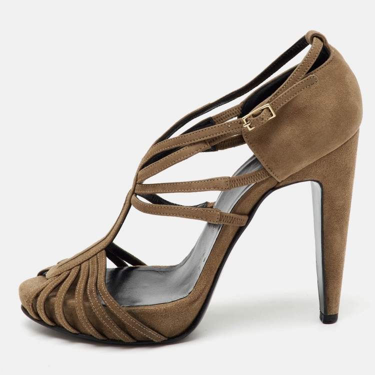 Pre Owned Pierre Hardy Brown Suede Strappy Platform Sandals Size 38