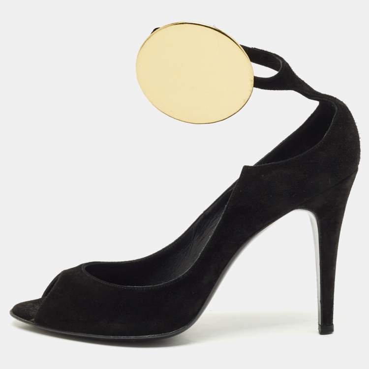 Pre Owned PIERRE HARDY Black Suede Peep Toe Ankle Strap Pumps Size 40