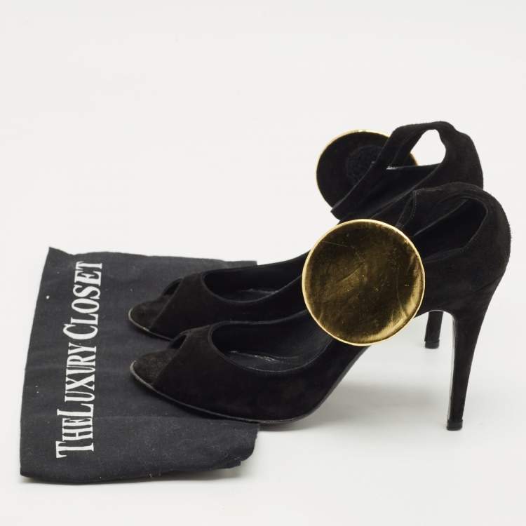 Pre Owned PIERRE HARDY Black Suede Peep Toe Ankle Strap Pumps Size 40