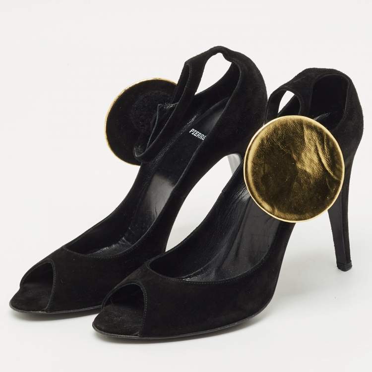 Pre Owned PIERRE HARDY Black Suede Peep Toe Ankle Strap Pumps Size 40