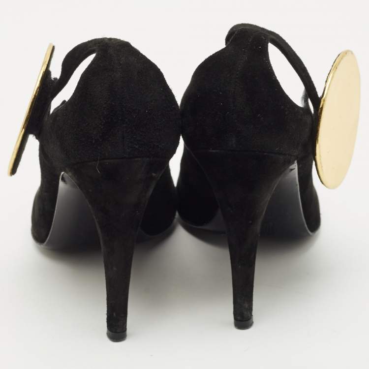 Pre Owned PIERRE HARDY Black Suede Peep Toe Ankle Strap Pumps Size 40