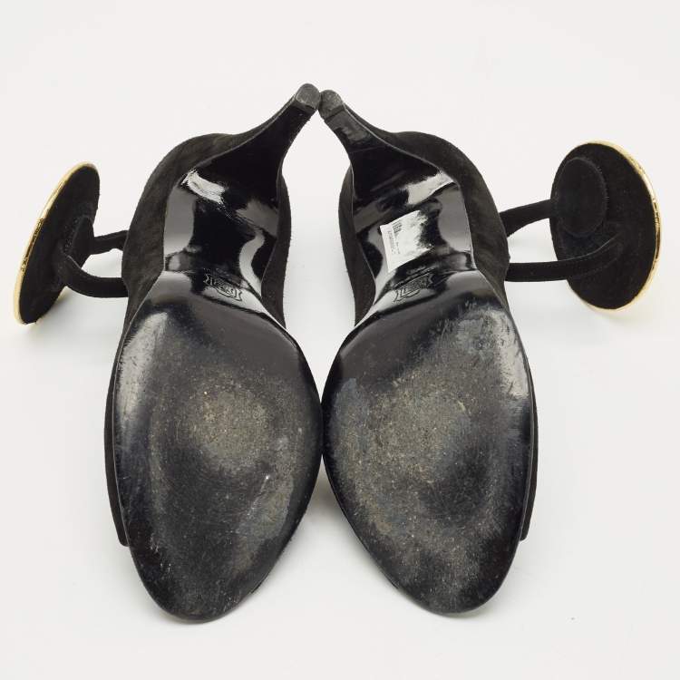Pre Owned PIERRE HARDY Black Suede Peep Toe Ankle Strap Pumps Size 40