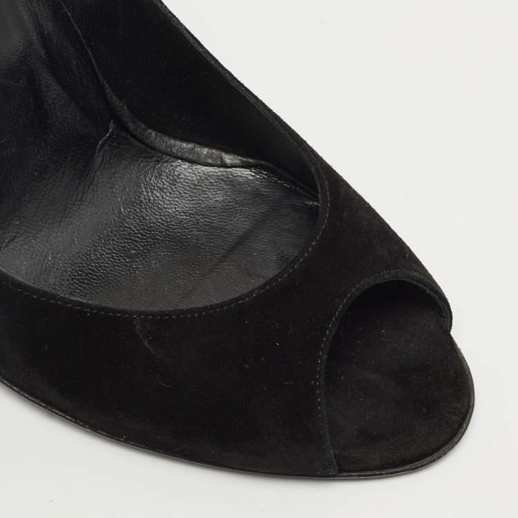 Pre Owned PIERRE HARDY Black Suede Peep Toe Ankle Strap Pumps Size 40