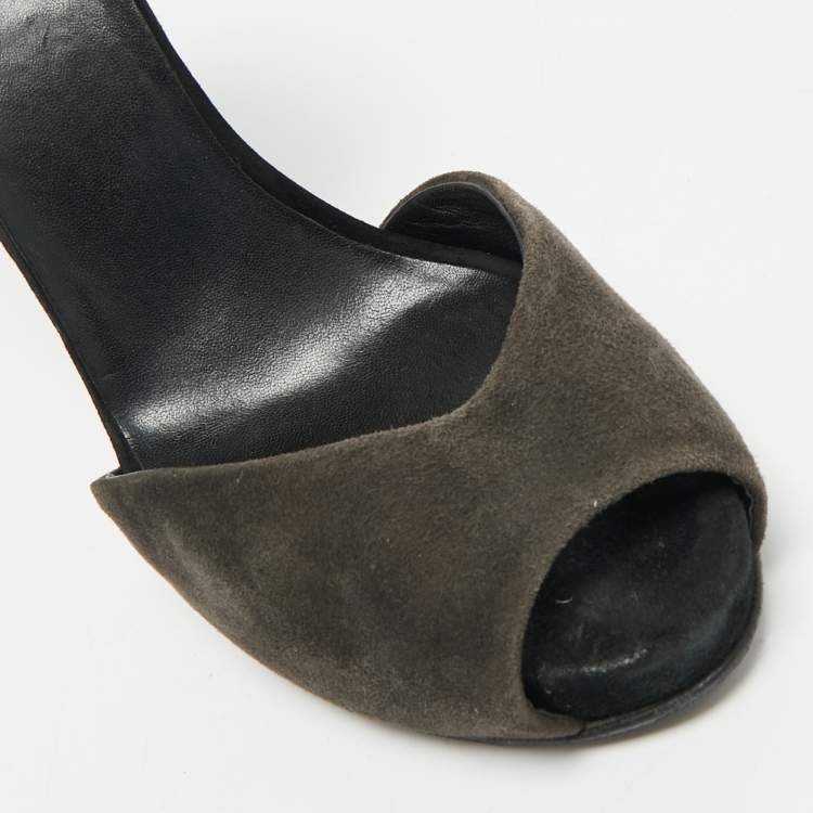 Pre Owned PIERRE HARDY Black Glitter and Suede Peep Toe Ankle Strap Sandals Size 39.5