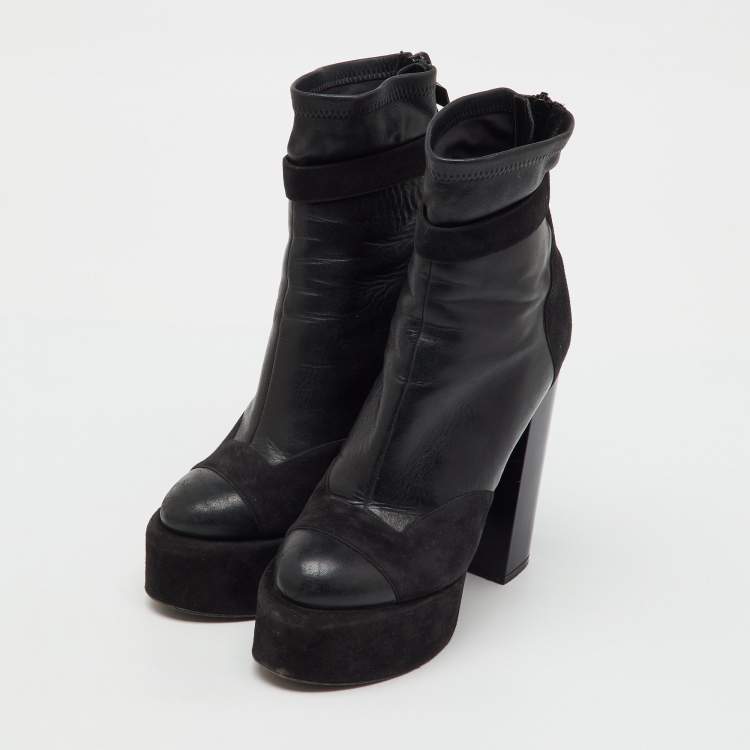 Pre Owned Pierre Hardy Black Leather and  Suede Platform Ankle Length Booties Size 37
