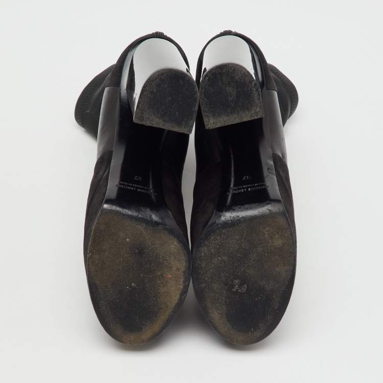 Pre Owned Pierre Hardy Black Leather and  Suede Platform Ankle Length Booties Size 37