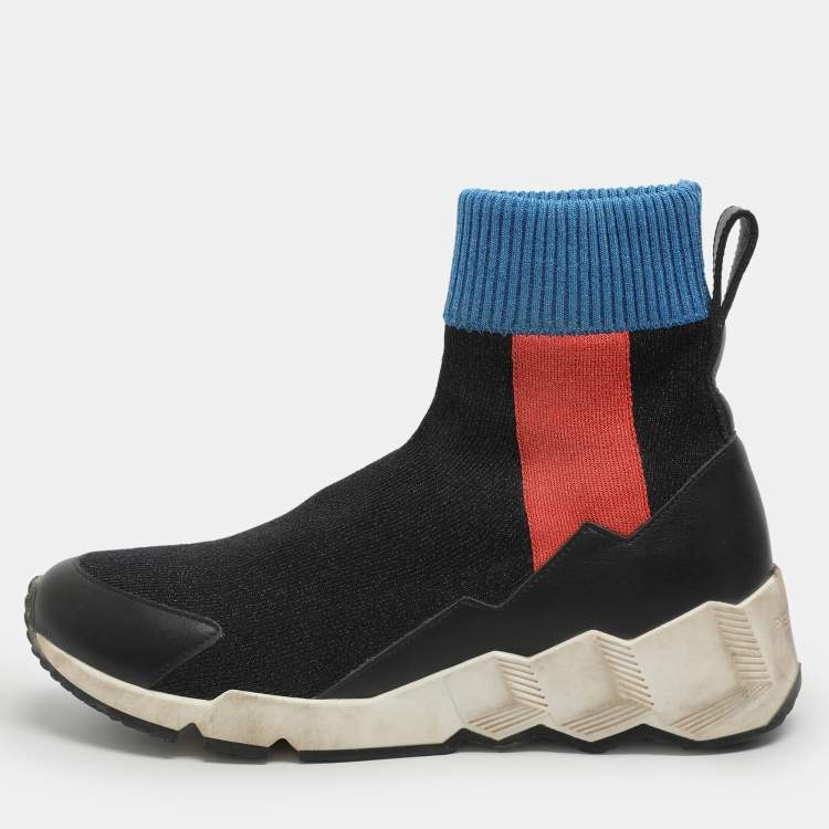 Pre Owned PIERRE HARDY Size 37 Tri-Color Shimmering Stretch Fabric Sock Sneakers