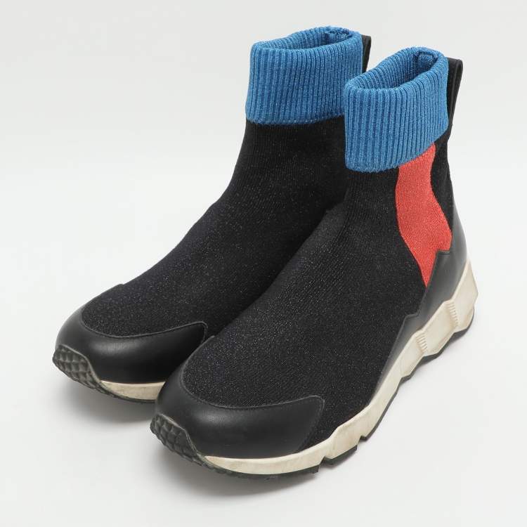 Pre Owned PIERRE HARDY Size 37 Tri-Color Shimmering Stretch Fabric Sock Sneakers