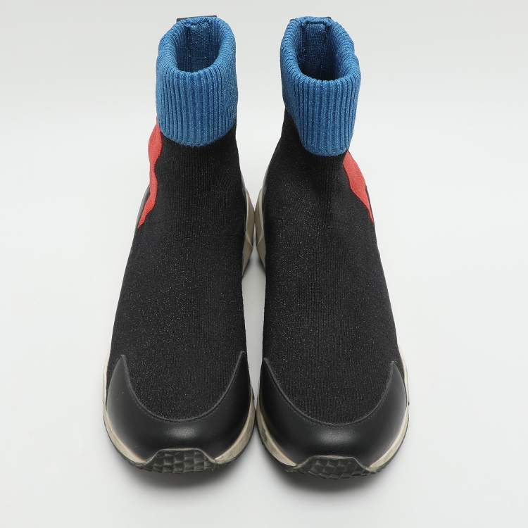 Pre Owned PIERRE HARDY Size 37 Tri-Color Shimmering Stretch Fabric Sock Sneakers