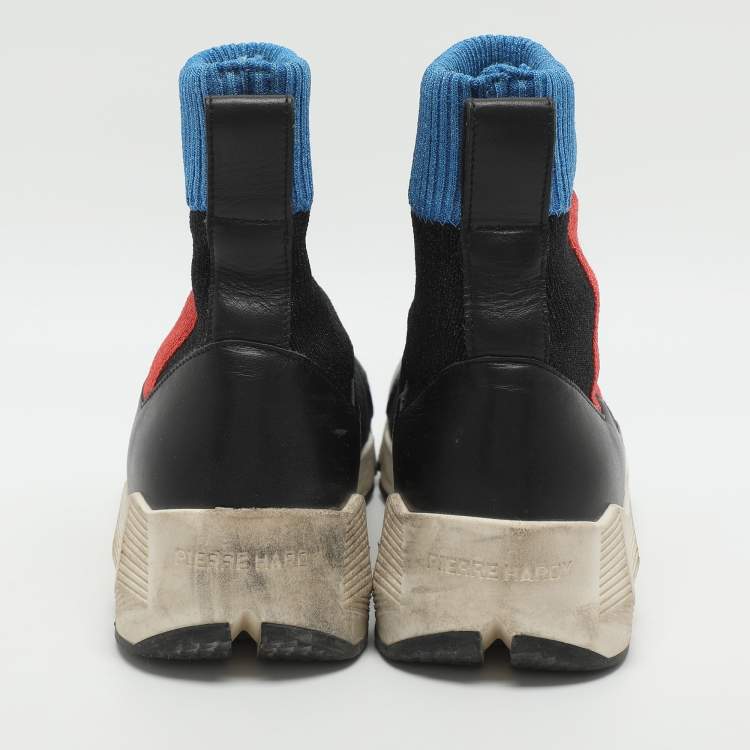 Pre Owned PIERRE HARDY Size 37 Tri-Color Shimmering Stretch Fabric Sock Sneakers