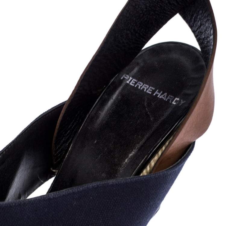 Pre Owned Pierre Hardy Tri Color Leather and Canvas Ankle Strap Wedge Sandals Size 39