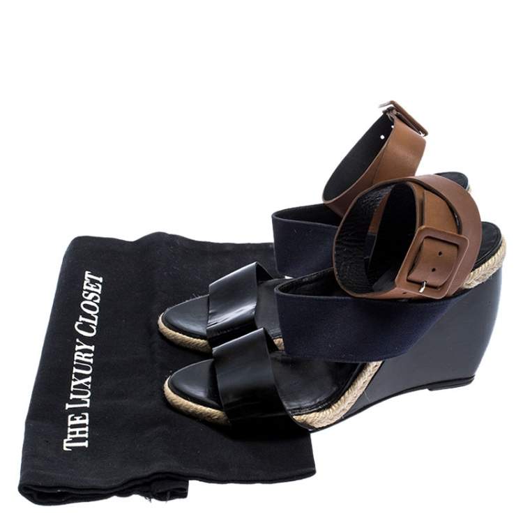 Pre Owned Pierre Hardy Tri Color Leather and Canvas Ankle Strap Wedge Sandals Size 39