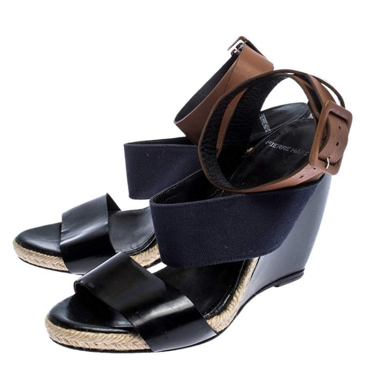 Pre Owned Pierre Hardy Tri Color Leather and Canvas Ankle Strap Wedge Sandals Size 39
