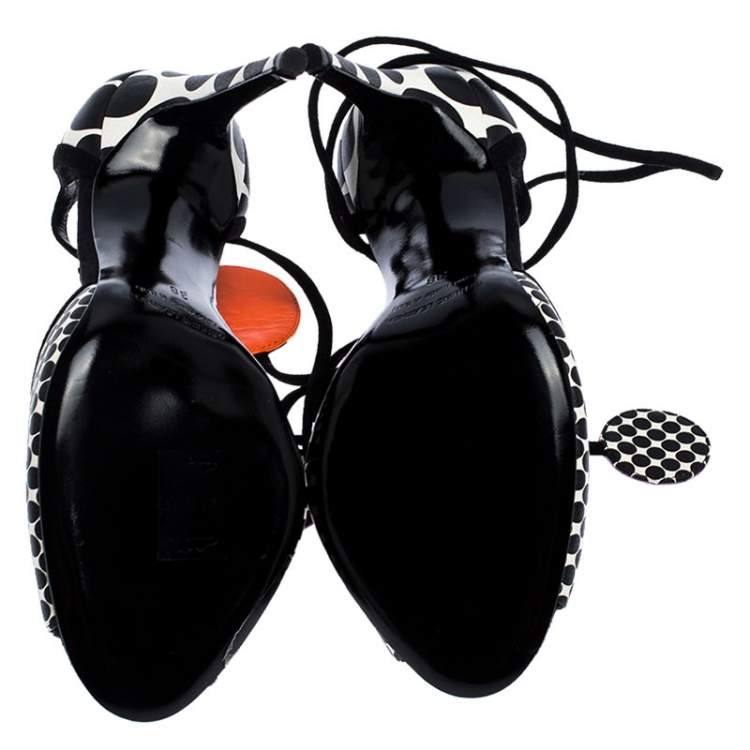 Pre Owned  Pierre Hardy Black/White Leather Lola Dot D' Orsay Ankle Wrap Sandals Size 38