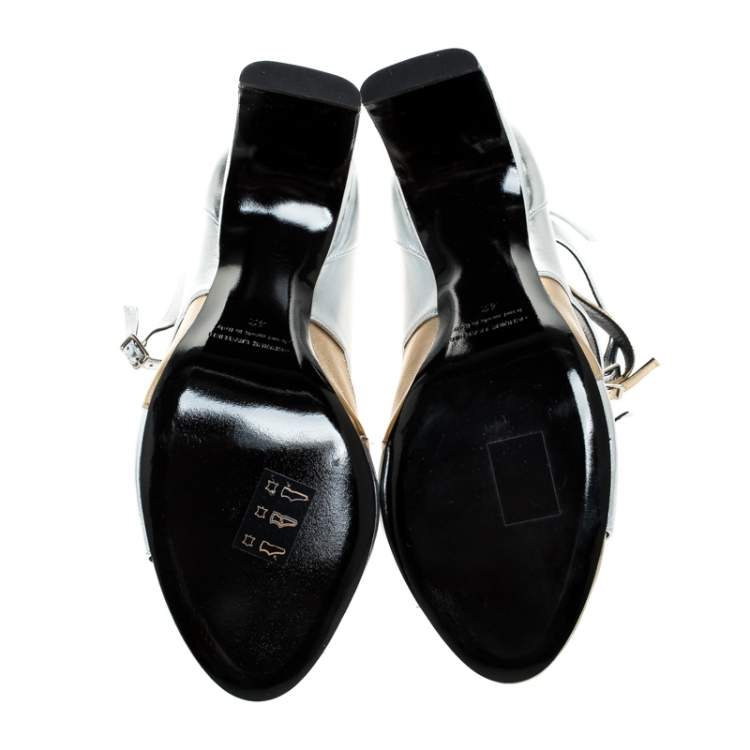 Pre Owned Pierre Hardy Metallic Silver/Gold Cut Out Leather Lula Sandals Size 42