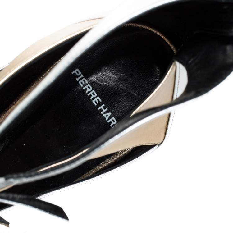 Pre Owned Pierre Hardy Metallic Silver/Gold Cut Out Leather Lula Sandals Size 42