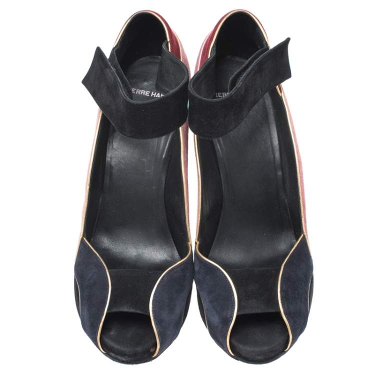 Pre Owned Pierre Hardy Multicolor Suede Ankle Strap Wedge Peep Toe Sandals Size 40