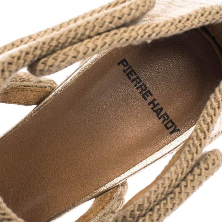 Pre Owned Pierre Hardy Gold Leather And Beige Rope Caged Sandals Size 40